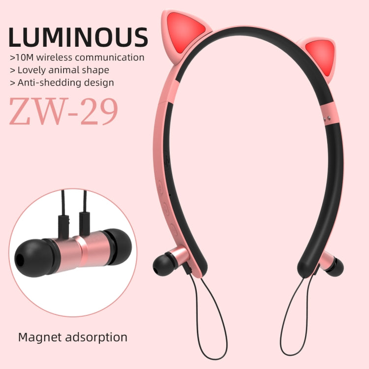 ZW29 Cat Ear Stereo Sound HIFI Fashion Outdoor Portable Sports Wireless  Bluetooth Headset with Mic & LED Light Glowing(Yellow) - Neck-mounted Earphone by PMC Jewellery | Online Shopping South Africa | PMC Jewellery