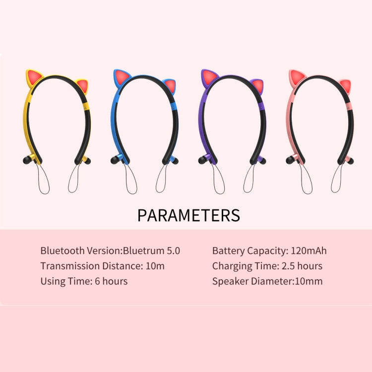 ZW29 Cat Ear Stereo Sound HIFI Fashion Outdoor Portable Sports Wireless  Bluetooth Headset with Mic & LED Light Glowing(Purple) - Neck-mounted Earphone by PMC Jewellery | Online Shopping South Africa | PMC Jewellery