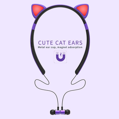 ZW29 Cat Ear Stereo Sound HIFI Fashion Outdoor Portable Sports Wireless  Bluetooth Headset with Mic & LED Light Glowing(Purple) - Neck-mounted Earphone by PMC Jewellery | Online Shopping South Africa | PMC Jewellery