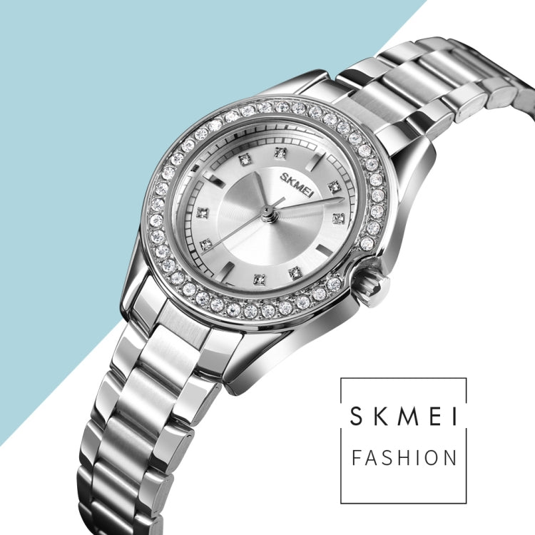 SKMEI 1534 elegant waterproof quartz steel band watch with diamond inlay(Silver Rose Gold) - Metal Strap Watches by SKMEI | Online Shopping South Africa | PMC Jewellery | Buy Now Pay Later Mobicred