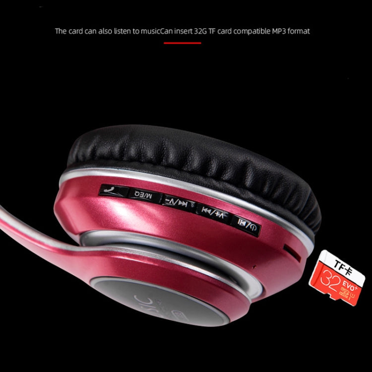 VJ033 Multi-function Upgrade Bluetooth 5.0 Headset Stereo Wireless LED Microphone FM Radio Headset(Red) - Headset & Headphone by PMC TechLife | Online Shopping South Africa | PMC TechLife