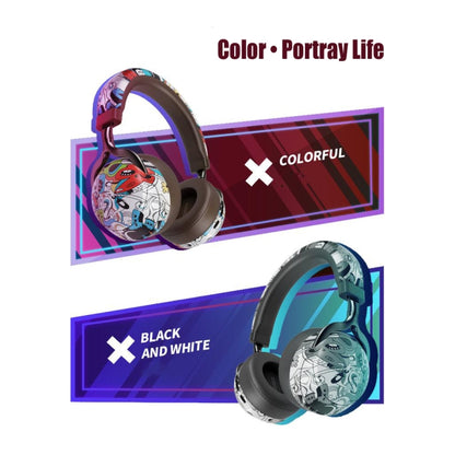 VJ086 Graffiti Headset Wireless Sports Bluetooth Headset Water Transfer Color Print Headset, Support TF, FM(Black+White) - Headset & Headphone by PMC Jewellery | Online Shopping South Africa | PMC Jewellery