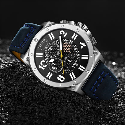 Ochstin 6122 Multi Function Quartz Watch Sports Luminous Waterproof Watch Calendar Leather Men Watch(Blue) - Leather Strap Watches by OCHSTIN | Online Shopping South Africa | PMC Jewellery | Buy Now Pay Later Mobicred