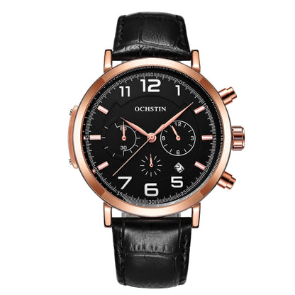 Ochstin 6105 Multi Function Watch Business Leisure Men  Watch Waterproof Timing Quartz Watch Belt Watch(Rose Gold Black) - Leather Strap Watches by OCHSTIN | Online Shopping South Africa | PMC Jewellery | Buy Now Pay Later Mobicred