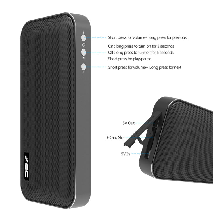 AEC BT-205 Portable Wireless Bluetooth Speaker Stereo Music Loudspeaker Built-in Microphone, Support TF Card(Black) - free shipping - PMC TechLife - Order now!