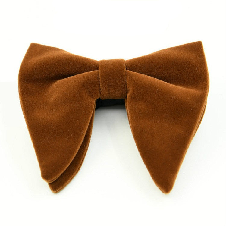 Men Velvet Double-layer Big Bow-knot Bow Tie Clothing Accessories(Yellowish Brown) - Tie clip by PMC Jewellery | Online Shopping South Africa | PMC Jewellery