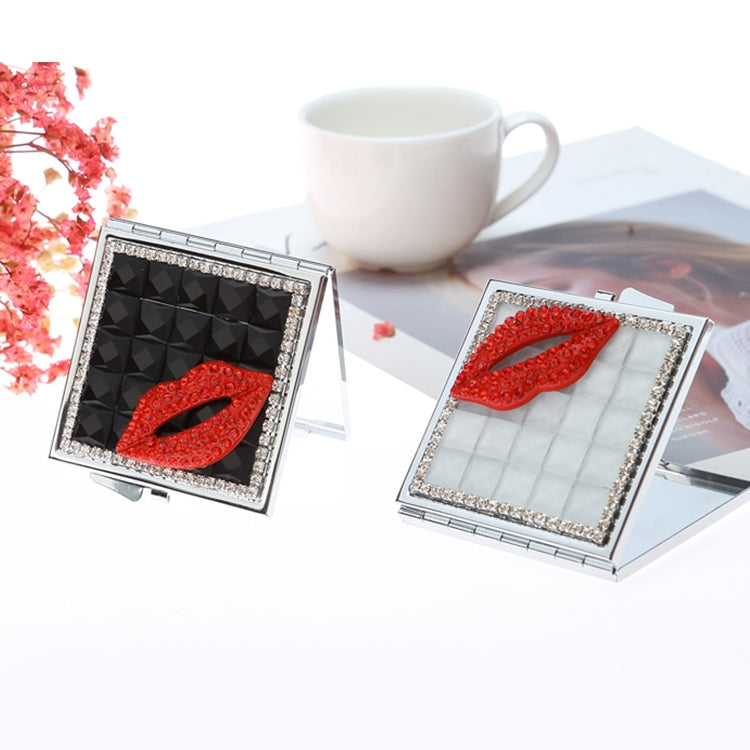 Handmade Diamond Mini Makeup Mirror Portable Double-sided Small Mirror Ruby Red Lips(Clear Crysatl) - Mirror by PMC Jewellery | Online Shopping South Africa | PMC Jewellery