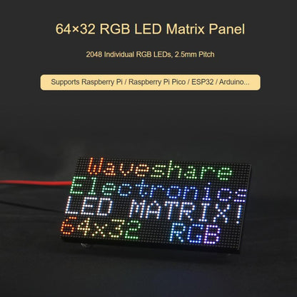 Waveshare RGB Full-color LED Matrix Panel, 2.5mm Pitch, 64x32 Pixels, Adjustable Brightness, 23707 - Other Accessories by Waveshare | Online Shopping South Africa | PMC Jewellery | Buy Now Pay Later Mobicred