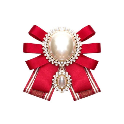 Women Pearl Bow-knot Bow Tie Cloth Brooch Clothing Accessories, Style:Pin Buckle Version(Red) - Tie clip by PMC Jewellery | Online Shopping South Africa | PMC Jewellery