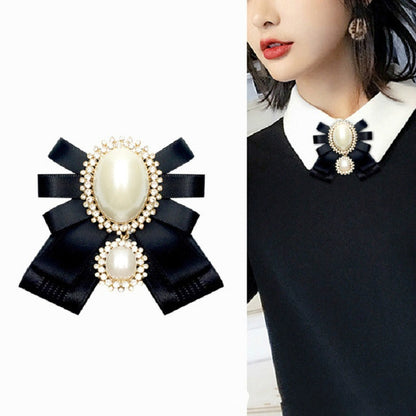 Women Pearl Bow-knot Bow Tie Cloth Brooch Clothing Accessories, Style:Pin Buckle Version(Red) - Tie clip by PMC Jewellery | Online Shopping South Africa | PMC Jewellery