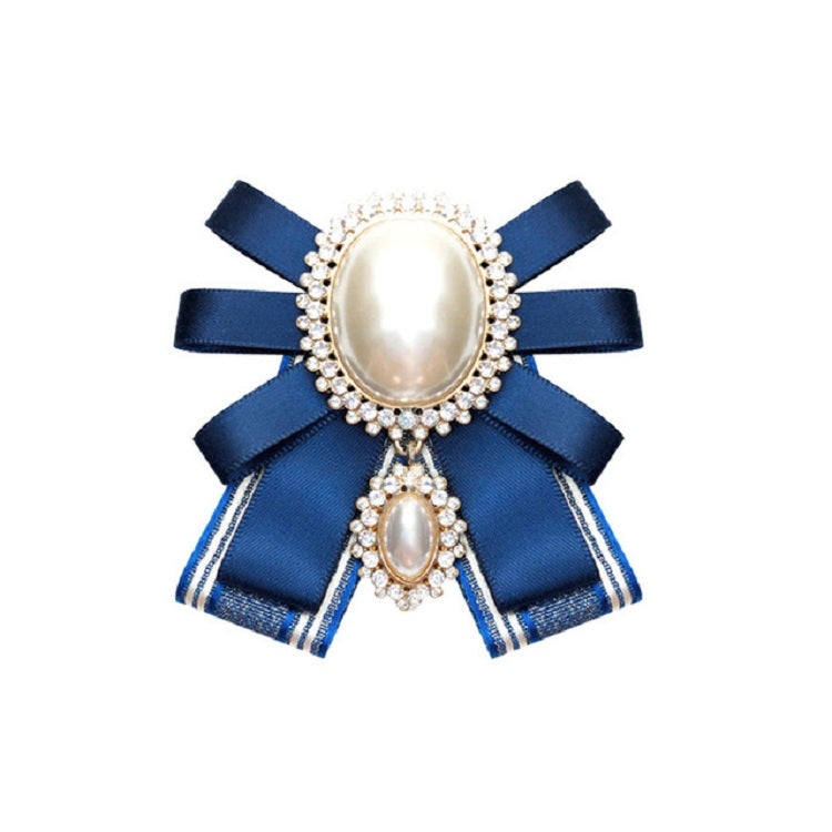 Women Pearl Bow-knot Bow Tie Cloth Brooch Clothing Accessories, Style:Pin Buckle Version(Blue) - Tie clip by PMC Jewellery | Online Shopping South Africa | PMC Jewellery