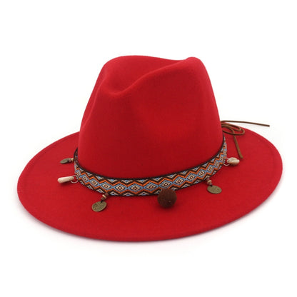 Women Jazz Caps Bohemia Style Woolen Hats for Spring Summer Beach(Red) - Peaked Cap by PMC Jewellery | Online Shopping South Africa | PMC Jewellery