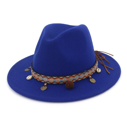 Women Jazz Caps Bohemia Style Woolen Hats for Spring Summer Beach(Blue) - Peaked Cap by PMC Jewellery | Online Shopping South Africa | PMC Jewellery