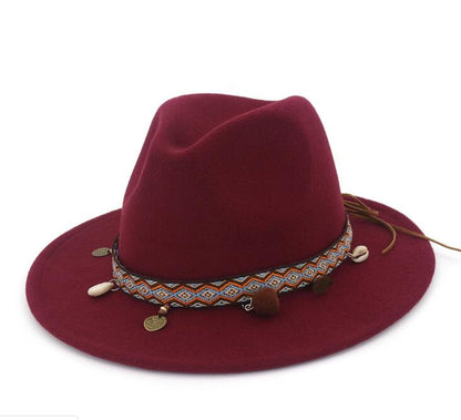 Women Jazz Caps Bohemia Style Woolen Hats for Spring Summer Beach(Red wine) - Peaked Cap by PMC Jewellery | Online Shopping South Africa | PMC Jewellery