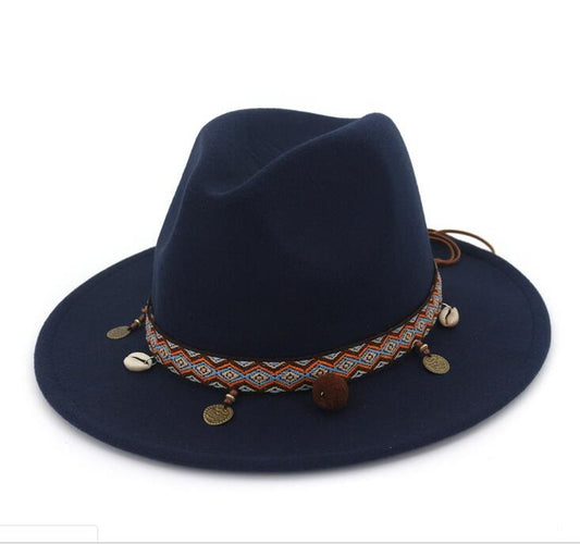 Women Jazz Caps Bohemia Style Woolen Hats for Spring Summer Beach(Dark -blue) - Peaked Cap by PMC Jewellery | Online Shopping South Africa | PMC Jewellery