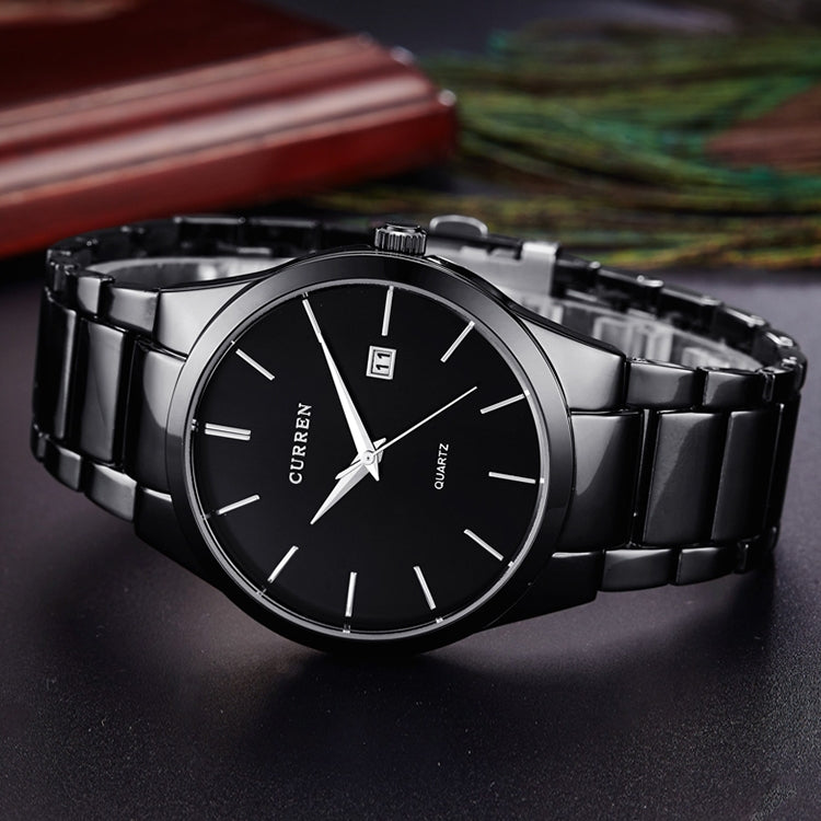 CURREN 8106 Fashion Business Calendar Waterproof Full Steel Quartz Watch(black case black face) - Metal Strap Watches by CURREN | Online Shopping South Africa | PMC Jewellery | Buy Now Pay Later Mobicred