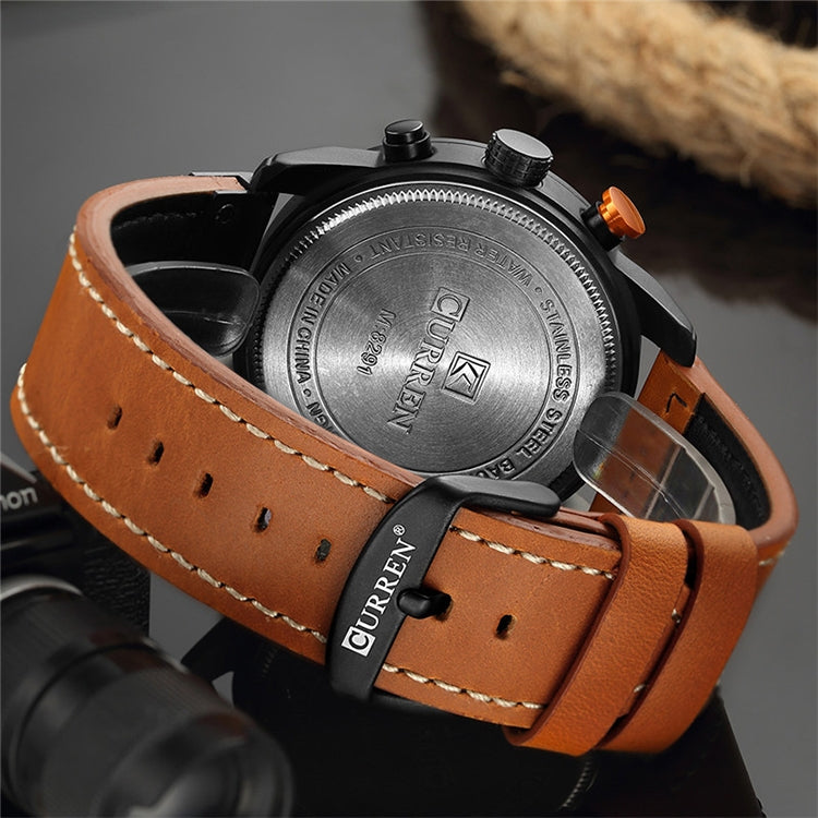 CURREN M8291 Chronograph Watches Casual Leather Watch for Men(Rose case coffee face) - Leather Strap Watches by CURREN | Online Shopping South Africa | PMC Jewellery | Buy Now Pay Later Mobicred