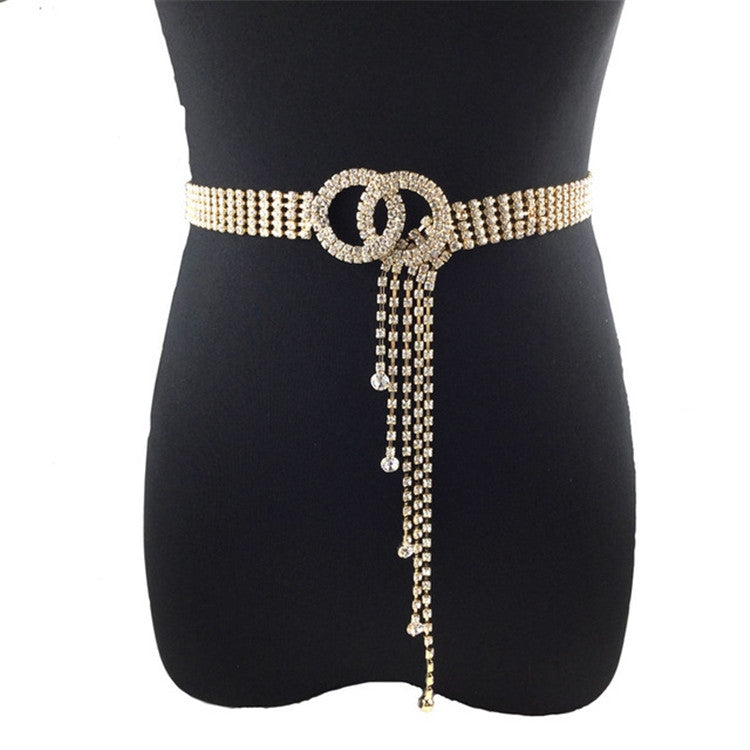 Women Double Loop Shape Diamond Belt Waist Chain, Length:120cm(Gold) - Belts by PMC Jewellery | Online Shopping South Africa | PMC Jewellery