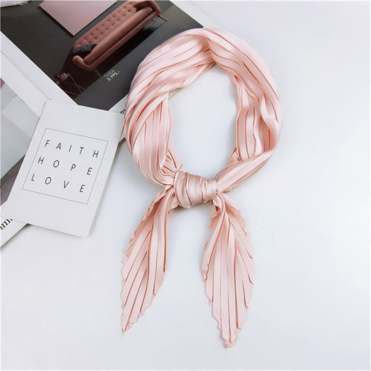 Ladies Retro Style Pleated Diamond Square Scarf Silk Scarf, Length: 70cm(Pink) - Scarf by PMC Jewellery | Online Shopping South Africa | PMC Jewellery