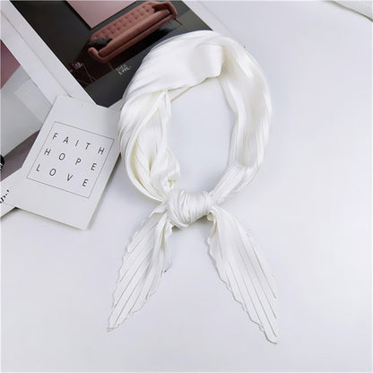 Ladies Retro Style Pleated Diamond Square Scarf Silk Scarf, Length: 70cm(White) - Scarf by PMC Jewellery | Online Shopping South Africa | PMC Jewellery