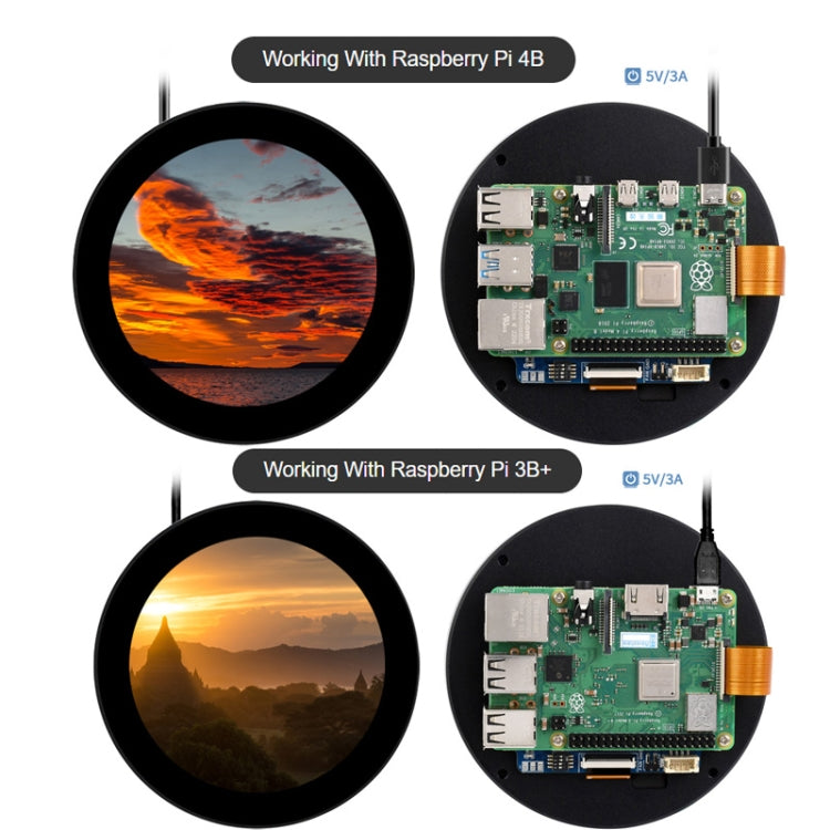 Waveshare 3.4 inch DSI Round Touch Display, 800 × 800, IPS, 10-Point Touch - free shipping - PMC TechLife - Order now!