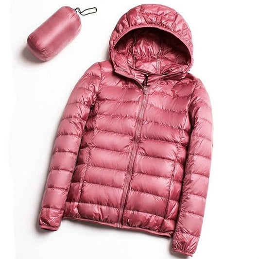 Casual Ultra Light White Duck Down Jacket Women Autumn Winter Warm Coat Hooded Parka, Size:L(Pink) - Down Jacket by PMC Jewellery | Online Shopping South Africa | PMC Jewellery