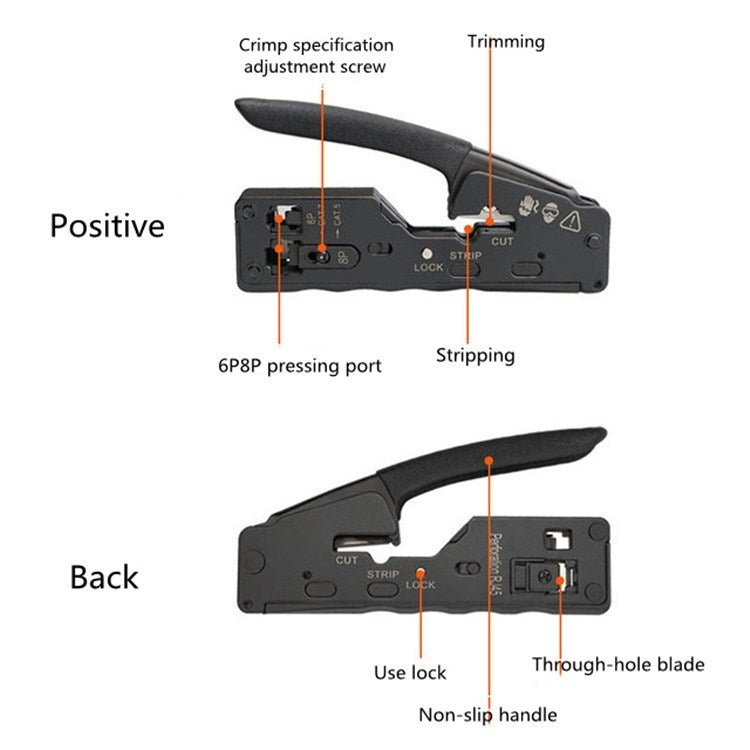 Multifunctional Seven-type Through-hole Crystal Head 6P8P Wire Stripping Network Tool Extrusion Crimping Wire Network Cable Pliers - Lan Cable and Tools by PMC TechLife | Online Shopping South Africa | PMC TechLife