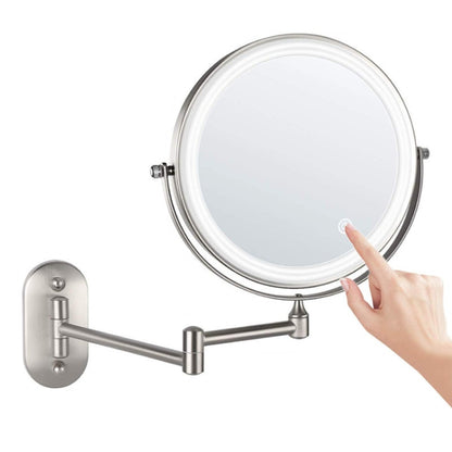 8 Inch Wall-Mounted Double-Sided Makeup Mirror LED Three-Tone Light Bathroom Mirror, Colour:USB Charging Matte Nickel Color(Five Times Magnification) - Mirror by PMC Jewellery | Online Shopping South Africa | PMC Jewellery