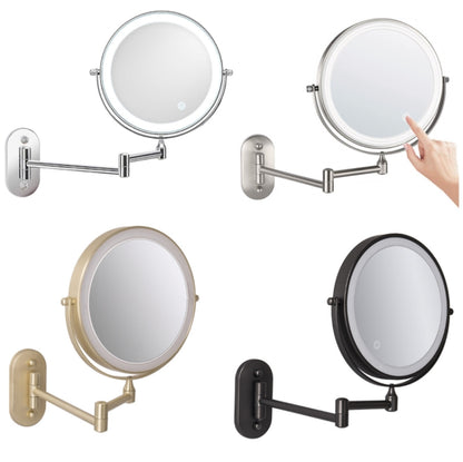 8 Inch Wall-Mounted Double-Sided Makeup Mirror LED Three-Tone Light Bathroom Mirror, Colour:USB Charging Matte Gold(Five Times Magnification) - Mirror by PMC Jewellery | Online Shopping South Africa | PMC Jewellery