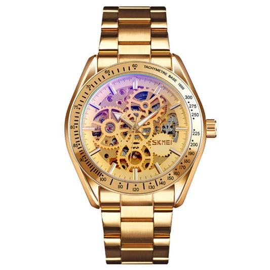 SKMEI 9194 Men Automatic Skeleton Mechanical Steel Band Watch (Golden Gold Face) - Metal Strap Watches by SKMEI | Online Shopping South Africa | PMC Jewellery | Buy Now Pay Later Mobicred