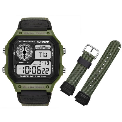 SYNOKE 9619B Nylon Canvas Strap Luminous Waterproof Digital Watch(Green Head Green Belt) - LED Digital Watches by SYNOKE | Online Shopping South Africa | PMC Jewellery | Buy Now Pay Later Mobicred