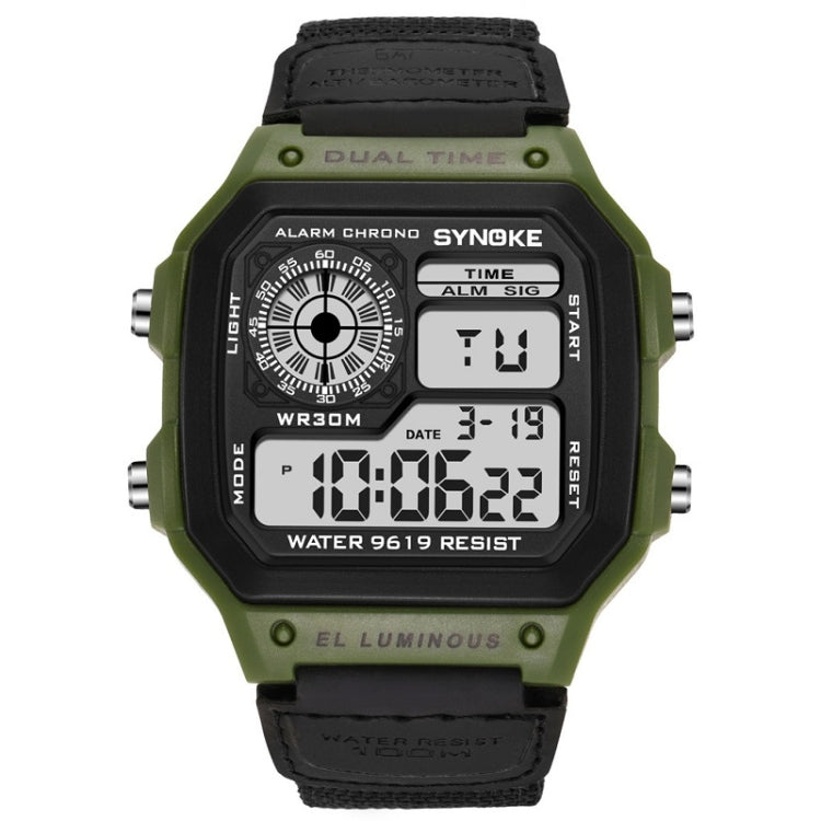 SYNOKE 9619B Nylon Canvas Strap Luminous Waterproof Digital Watch(Green Head Black Belt) - LED Digital Watches by SYNOKE | Online Shopping South Africa | PMC Jewellery | Buy Now Pay Later Mobicred