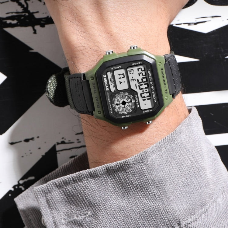 SYNOKE 9619B Nylon Canvas Strap Luminous Waterproof Digital Watch(Black Head Green Belt) - LED Digital Watches by SYNOKE | Online Shopping South Africa | PMC Jewellery | Buy Now Pay Later Mobicred