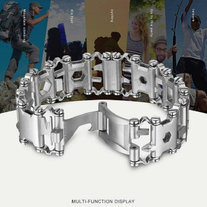 Multifunctional Stainless Steel Outdoor Survive Tool Bracelet for Men(Wide Silver) - Emergency Tools by PMC Jewellery | Online Shopping South Africa | PMC Jewellery | Buy Now Pay Later Mobicred