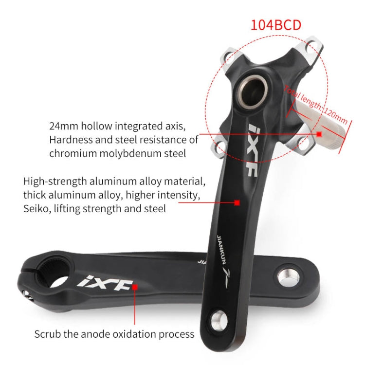 JIANKUN IXF Mountain Bike Hollow Crank Modified, Style:Left and Right Crank+Bottom Bracket(Black) - Bottom Brackets by PMC TechLife | Online Shopping South Africa | PMC TechLife