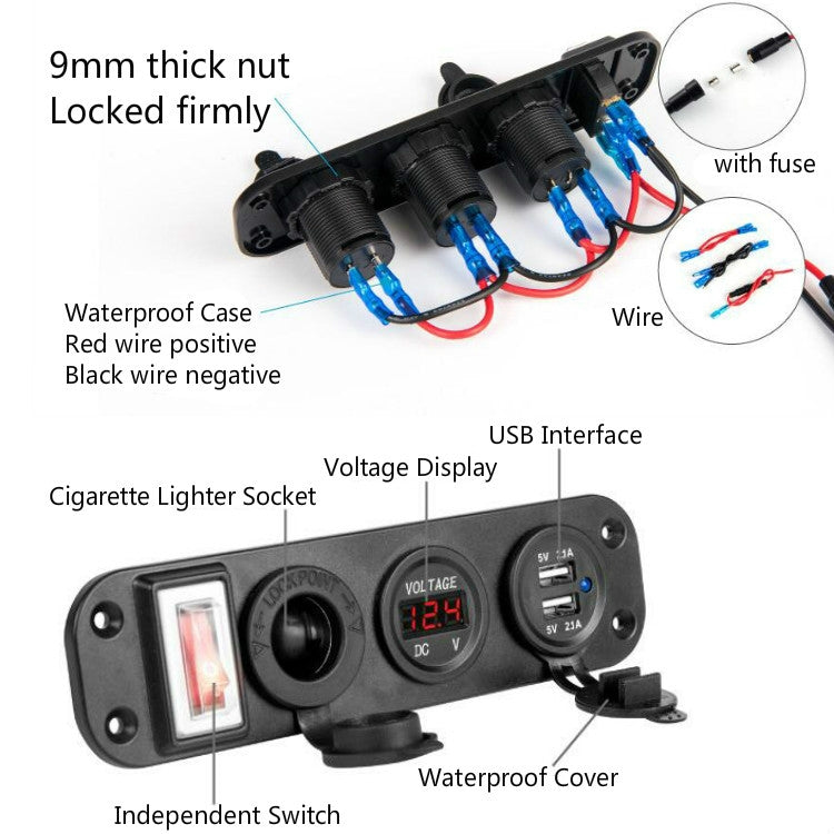 12V-24V Universal Car / Yacht Mobile Phone Charger Modification Ddual USB Panel with Switch(Green Light) - DIY Modified Charger by PMC Jewellery | Online Shopping South Africa | PMC Jewellery