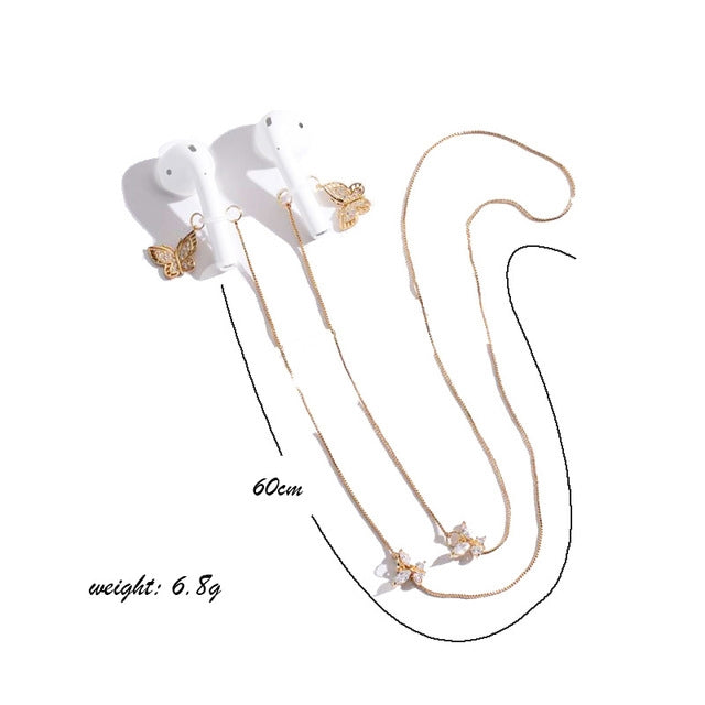 Universal Anti-lost Chain for Wireless Earphones Sweet and Simple Commuter Zircon Butterfly Anti-lost Necklace(Golden) - Anti-lost & Holder by PMC Jewellery | Online Shopping South Africa | PMC Jewellery