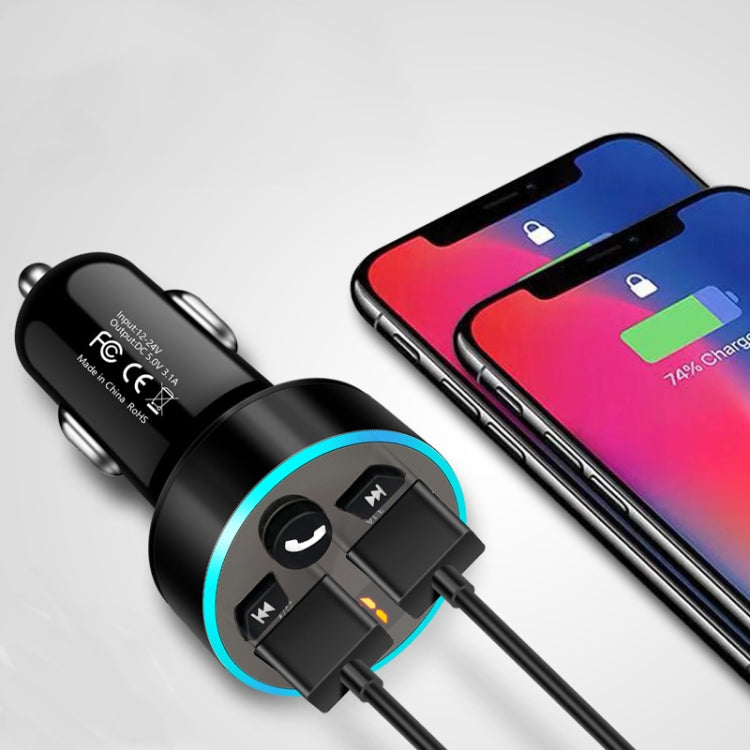 Halo Car MP3 Bluetooth Player Car Charger Car FM Transmitter 3.1A Car Charger(Elegant Black) - Car Charger by PMC Jewellery | Online Shopping South Africa | PMC Jewellery