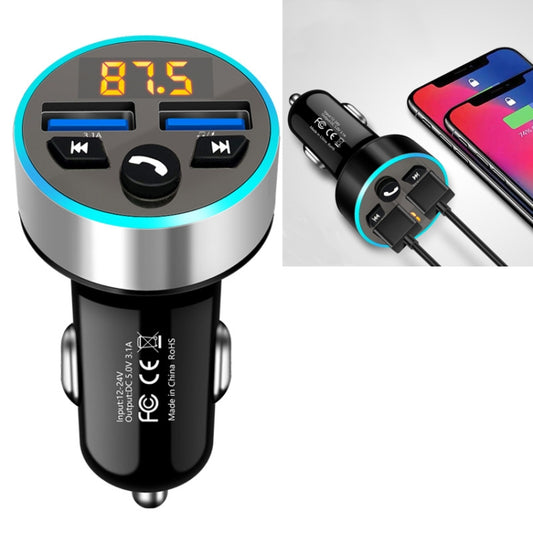 Halo Car MP3 Bluetooth Player Car Charger Car FM Transmitter 3.1A Car Charger(Snow Silver) - Car Charger by PMC Jewellery | Online Shopping South Africa | PMC Jewellery