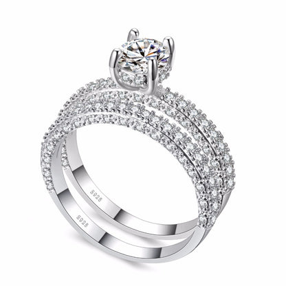 Double Row For Women Fashion Cubic Zirconia Wedding Engagement ring, Ring Size:8(White Gold Deputy Ring) - Rings by PMC Jewellery | Online Shopping South Africa | PMC Jewellery | Buy Now Pay Later Mobicred