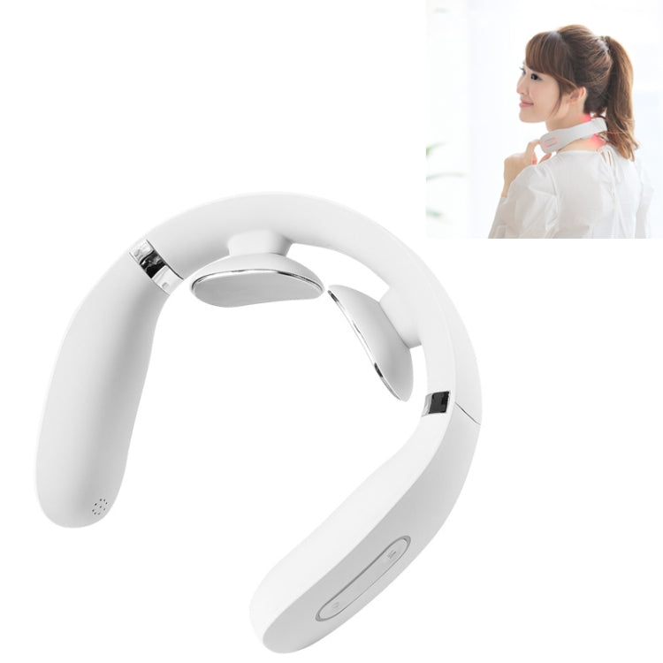 Neck Protector Intelligent Wireless Meridian Electric Physiotherapy Pulse Shoulder and Neck Massager, Style:English Voice Broadcast(Glutinous Rice White) - Massage & Relaxation by PMC Jewellery | Online Shopping South Africa | PMC Jewellery