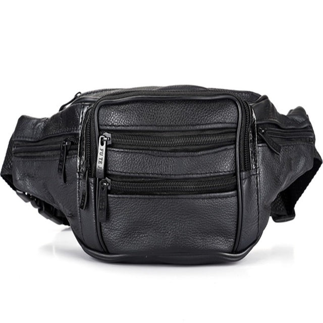 Fashion Men Leather Waist Bags Travel Necessity Organizer Mobile Phone Bag(Black) - Waist Bags by PMC Jewellery | Online Shopping South Africa | PMC Jewellery