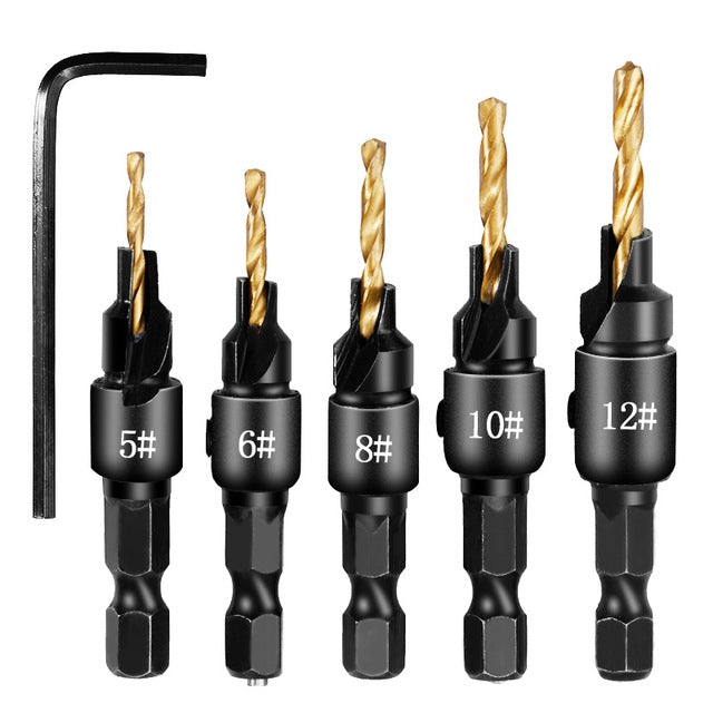 5 PCS/Set Countersink Woodworking Drill Bit Set Hexagon Screw Hardware Tool(Gold) - Drill & Drill Bits by PMC TechLife | Online Shopping South Africa | PMC TechLife