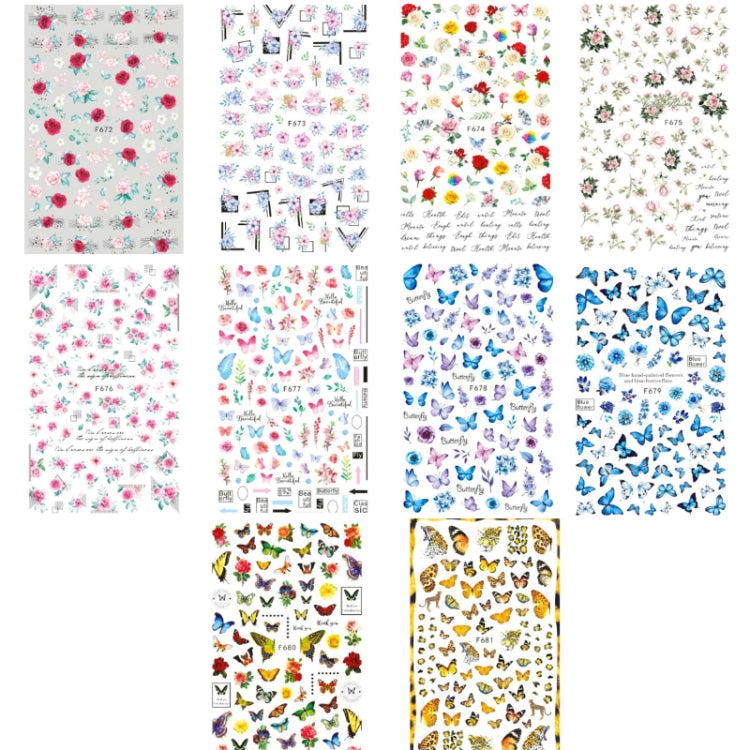 10pcs 3D Adhesive Butterfly Retro Rose Color Nail Art Sticker(F-674) - free shipping - PMC TechLife - Order now!