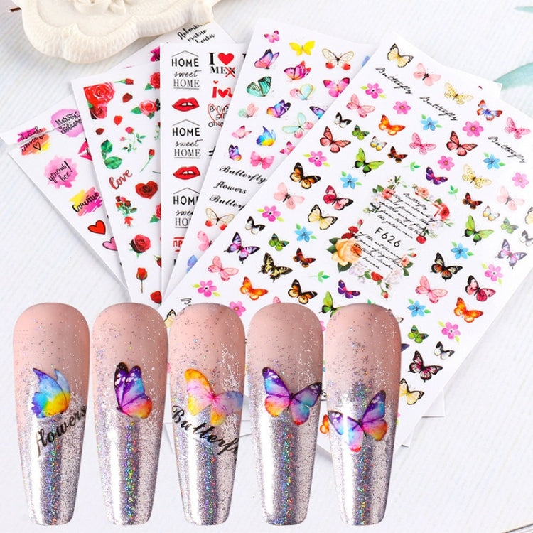 10pcs 3D Adhesive Butterfly Retro Rose Color Nail Art Sticker(F-629) - Nail Stickers by PMC Jewellery | Online Shopping South Africa | PMC Jewellery