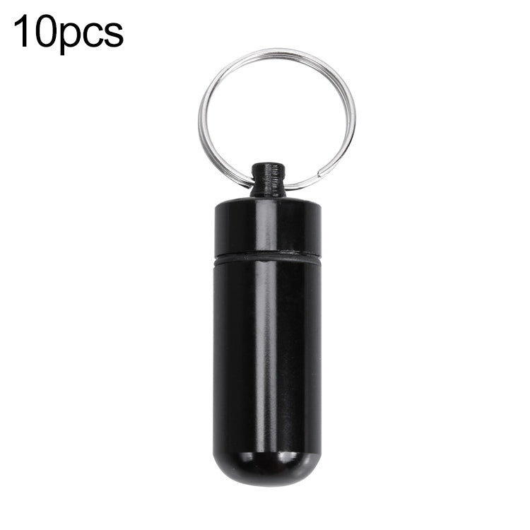 10pcs Portable Sealed Waterproof Aluminum Alloy First Aid Pill Bottle with Keychain(Black) - Emergency Tools by PMC Jewellery | Online Shopping South Africa | PMC Jewellery