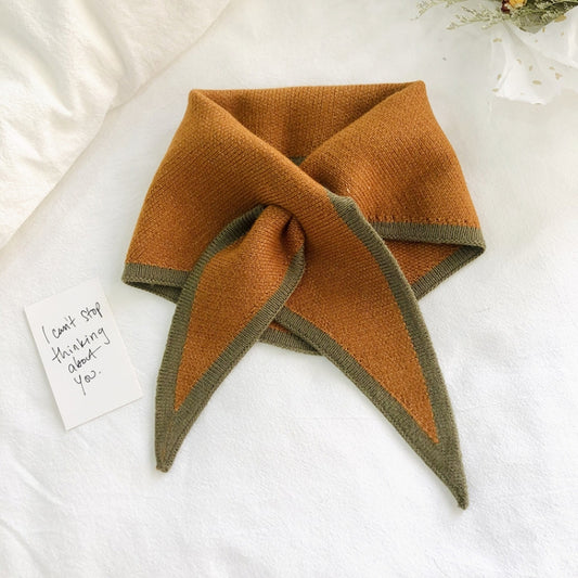 Autumn & Winter Knitted Woolen Scarf Women Two-colors Mini Triangle Scarf Warm Scarf, Length (CM): 80-100cm(Autumn Yellow) - Scarf by PMC Jewellery | Online Shopping South Africa | PMC Jewellery