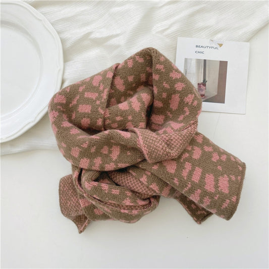 Autumn and Winter Warm All-Match Leopard Texture Color Matching Children Knitted Scarf, Size:122 x 20cm(Pink) - Scarf by PMC Jewellery | Online Shopping South Africa | PMC Jewellery