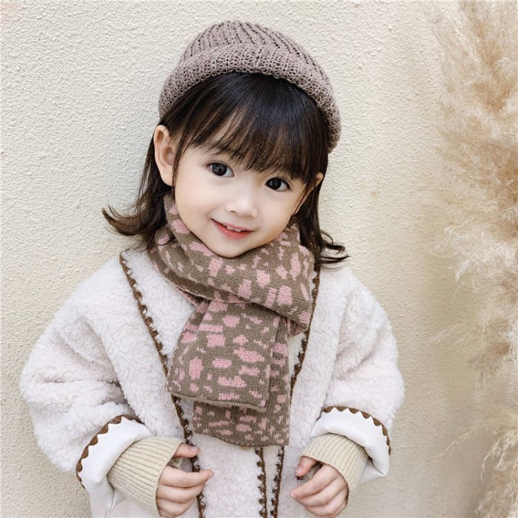 Autumn and Winter Warm All-Match Leopard Texture Color Matching Children Knitted Scarf, Size:122 x 20cm(Pink) - Scarf by PMC Jewellery | Online Shopping South Africa | PMC Jewellery