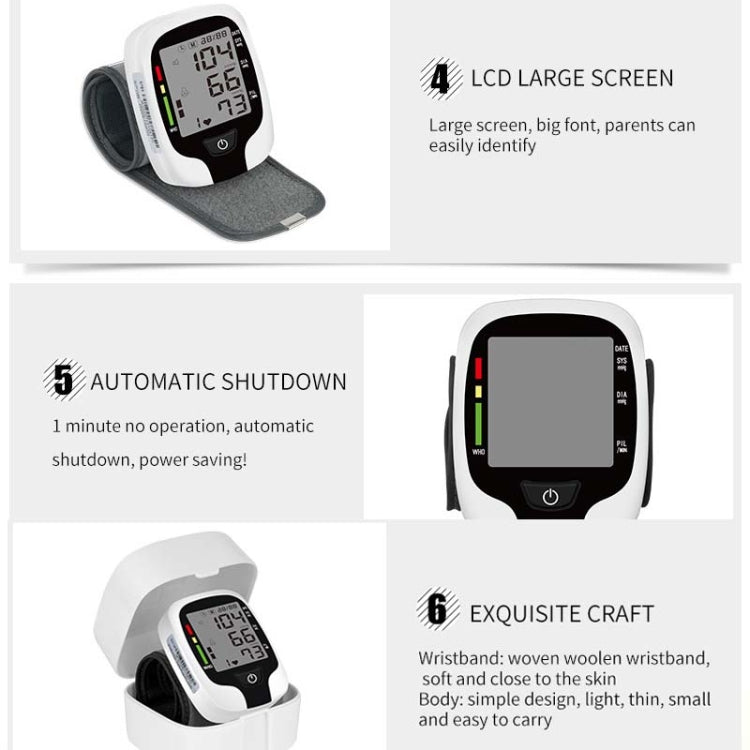 Wrist Type Electronic Blood Pressure Monitor Home Automatic Wrist Type Blood Pressure Measurement, Style: No Voice Announcement(White English) - Sphygmomanometer by PMC Jewellery | Online Shopping South Africa | PMC Jewellery